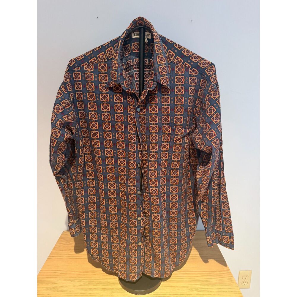 Steeplechase Men’s L Long Sleeve Button Up Shirt Blue Geometric Pattern
